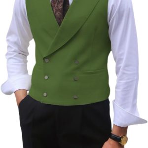 Men's Fashion Double-Breasted Dress Vest Formal Waistcoat British Gun Lapel Collar Suit Vest