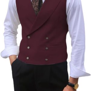 Men's Fashion Double-Breasted Dress Vest Formal Waistcoat British Gun Lapel Collar Suit Vest