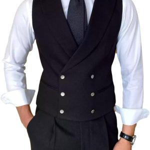 Men's Fashion Double-Breasted Dress Vest Formal Waistcoat British Gun Lapel Collar Suit Vest