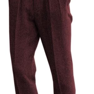 Men's High Waisted Tweed Dress Pants Pleated Front Vintage Wool Trousers