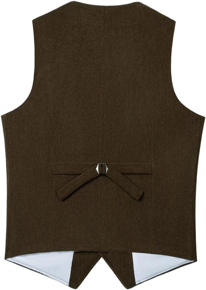 Men's Vintage Corduroy Suit Vest Casual V-Neck Dress Waistcoat - Image 2