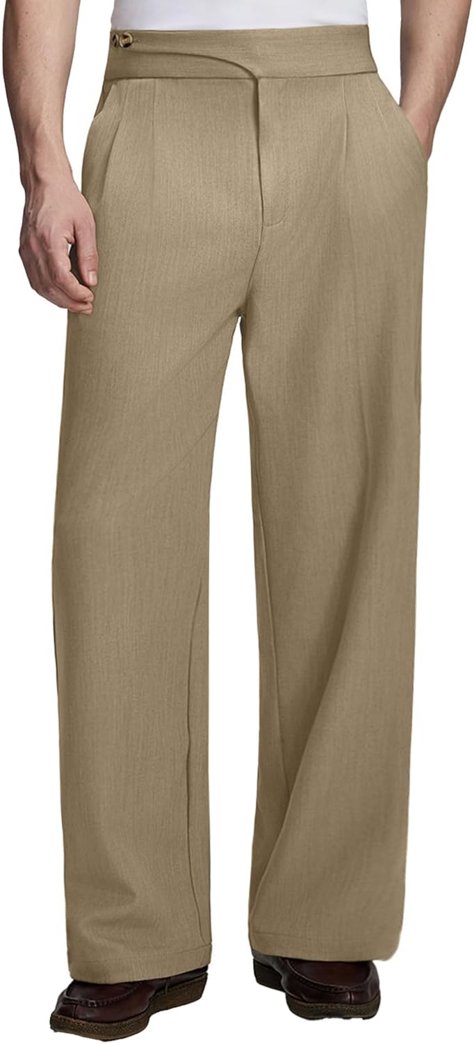 Mens Baggy Dress Pants Old Money Vintage Pleated Wide Leg Pants Summer Casual Slacks Relaxed Fit Trousers
