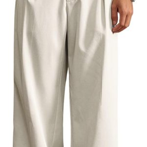 Men's Pleated Baggy Dress Pants High Waisted Wide Leg Pants Casual Work Trousers with Pockets Slacks for Men