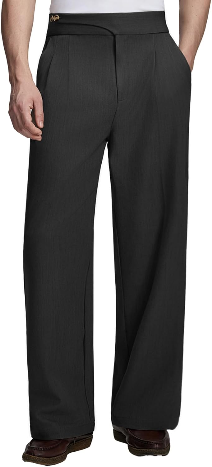 Mens Baggy Dress Pants Old Money Vintage Pleated Wide Leg Pants Summer Casual Slacks Relaxed Fit Trousers