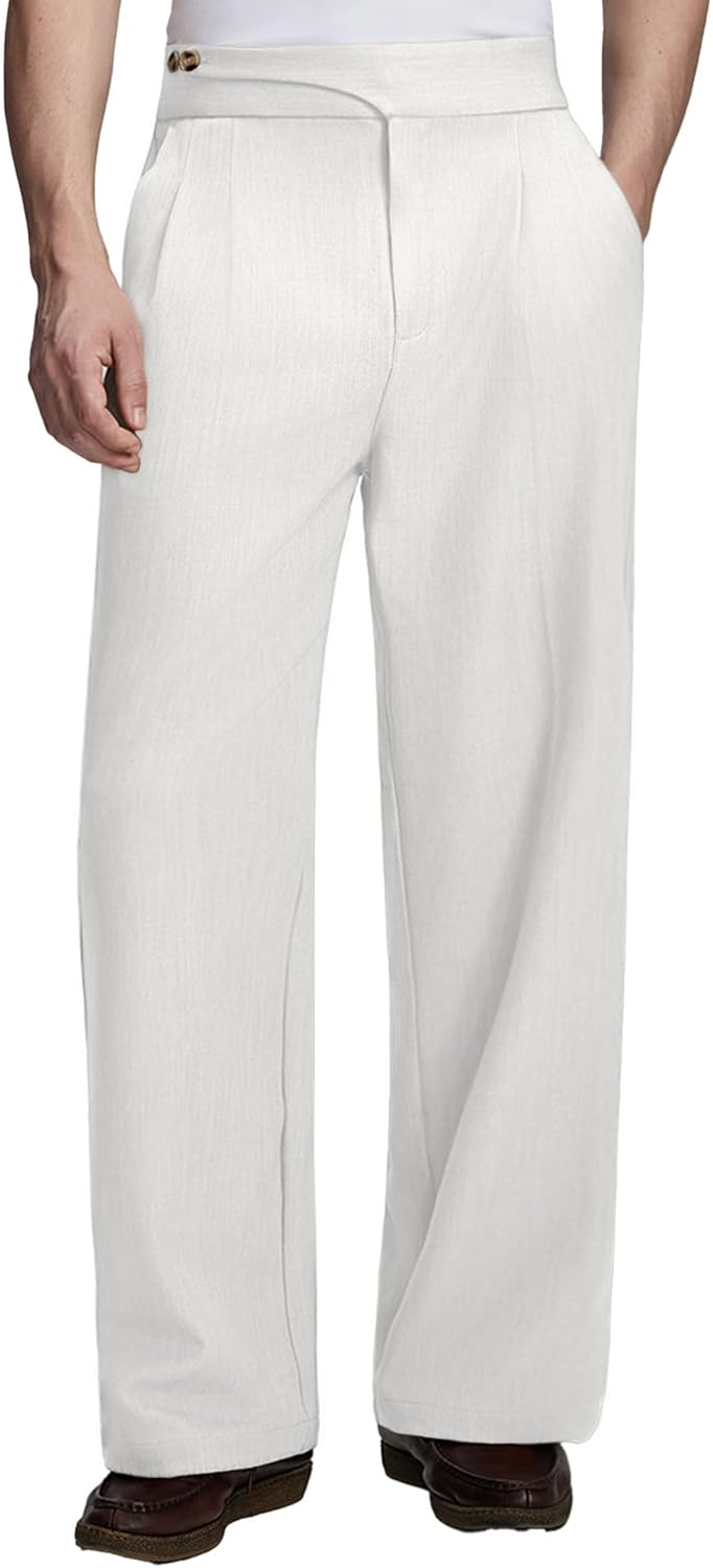 Mens Baggy Dress Pants Old Money Vintage Pleated Wide Leg Pants Summer Casual Slacks Relaxed Fit Trousers