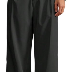 Men's Pleated Baggy Dress Pants High Waisted Wide Leg Pants Casual Work Trousers with Pockets Slacks for Men