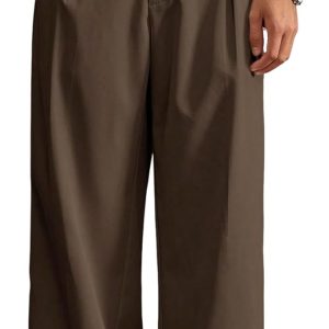 Men's Pleated Baggy Dress Pants High Waisted Wide Leg Pants Casual Work Trousers with Pockets Slacks for Men