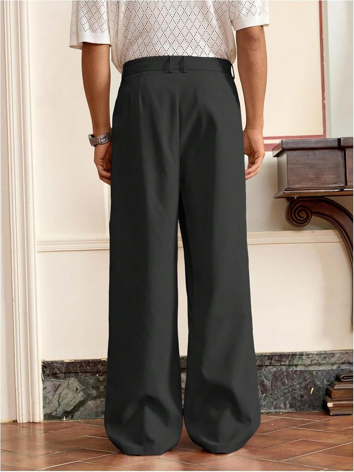 Men's Pleated Baggy Dress Pants High Waisted Wide Leg Pants Casual Work Trousers with Pockets Slacks for Men - Image 2