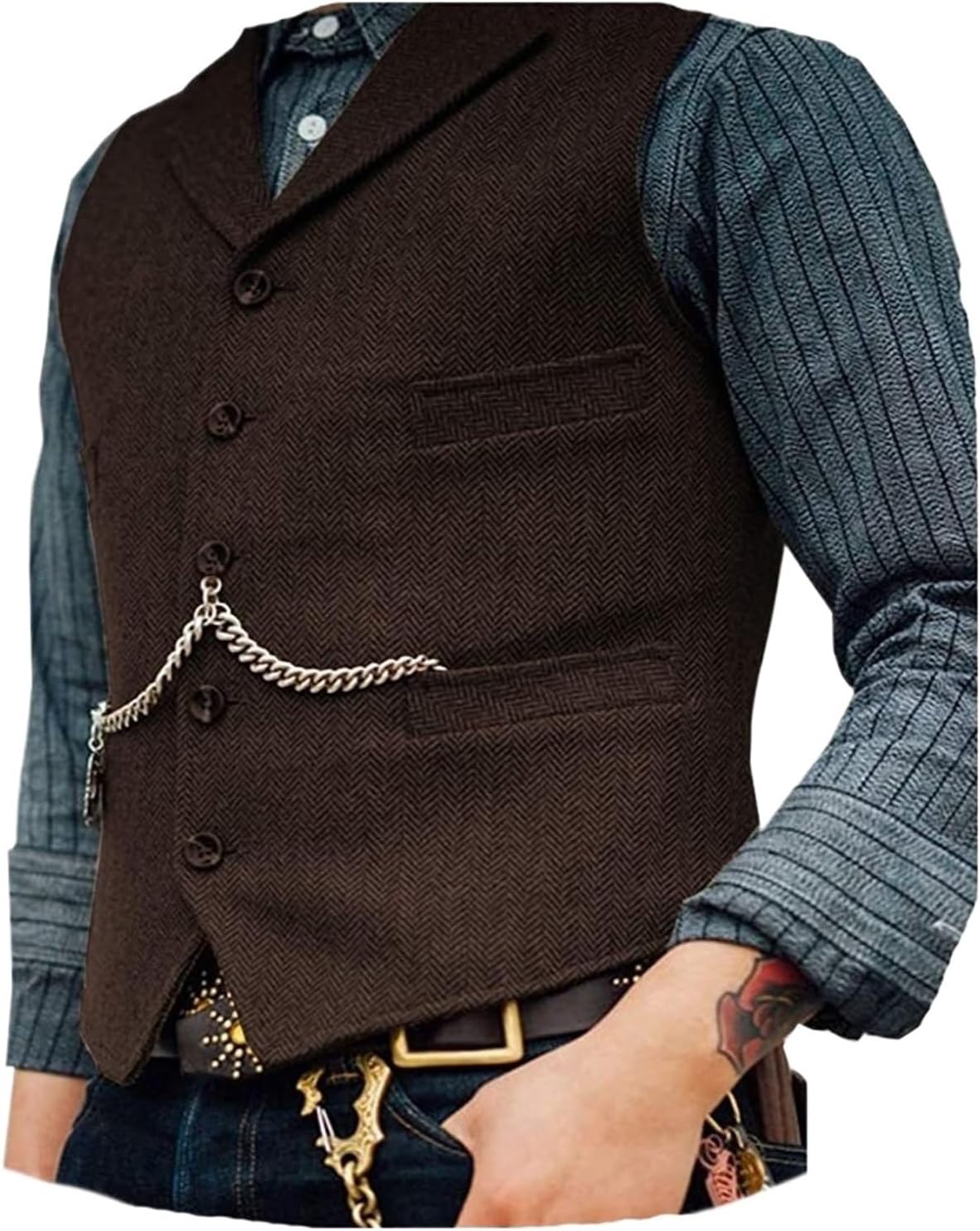 Mens Classic Wool Tweed Suit Vest Casual Sleeveless Jacket Herringbone Waistcoat for Tuxedos for Tuxedos