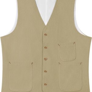 Men's Vintage Corduroy Suit Vest Casual V-Neck Dress Waistcoat
