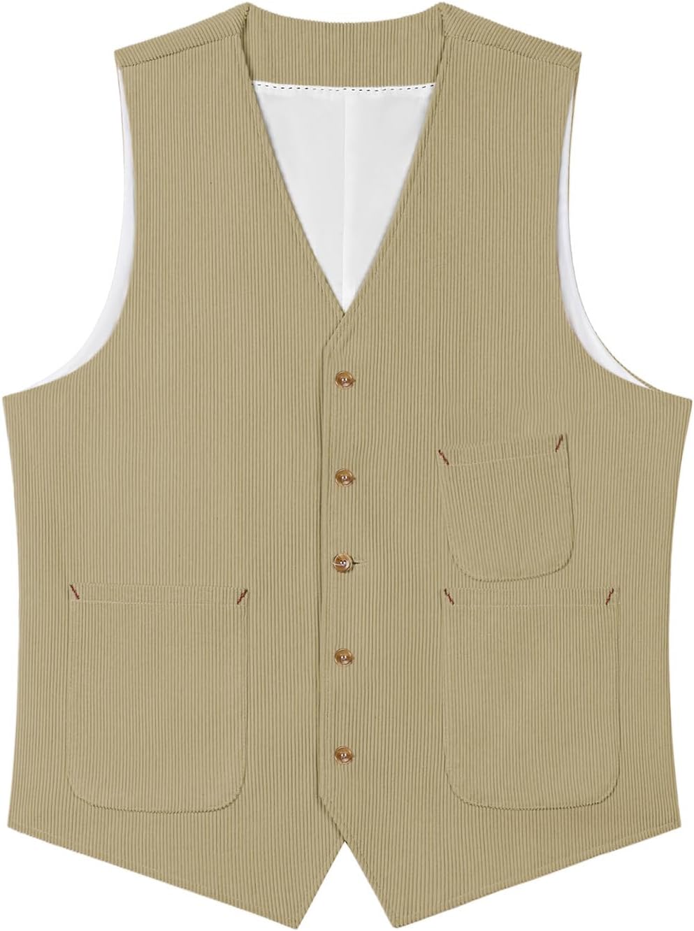Men's Vintage Corduroy Suit Vest Casual V-Neck Dress Waistcoat