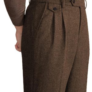 Mens Pants Tweed Herringbone Vintage Dress Pant Trousers Regular Fit Suit Pants for Men