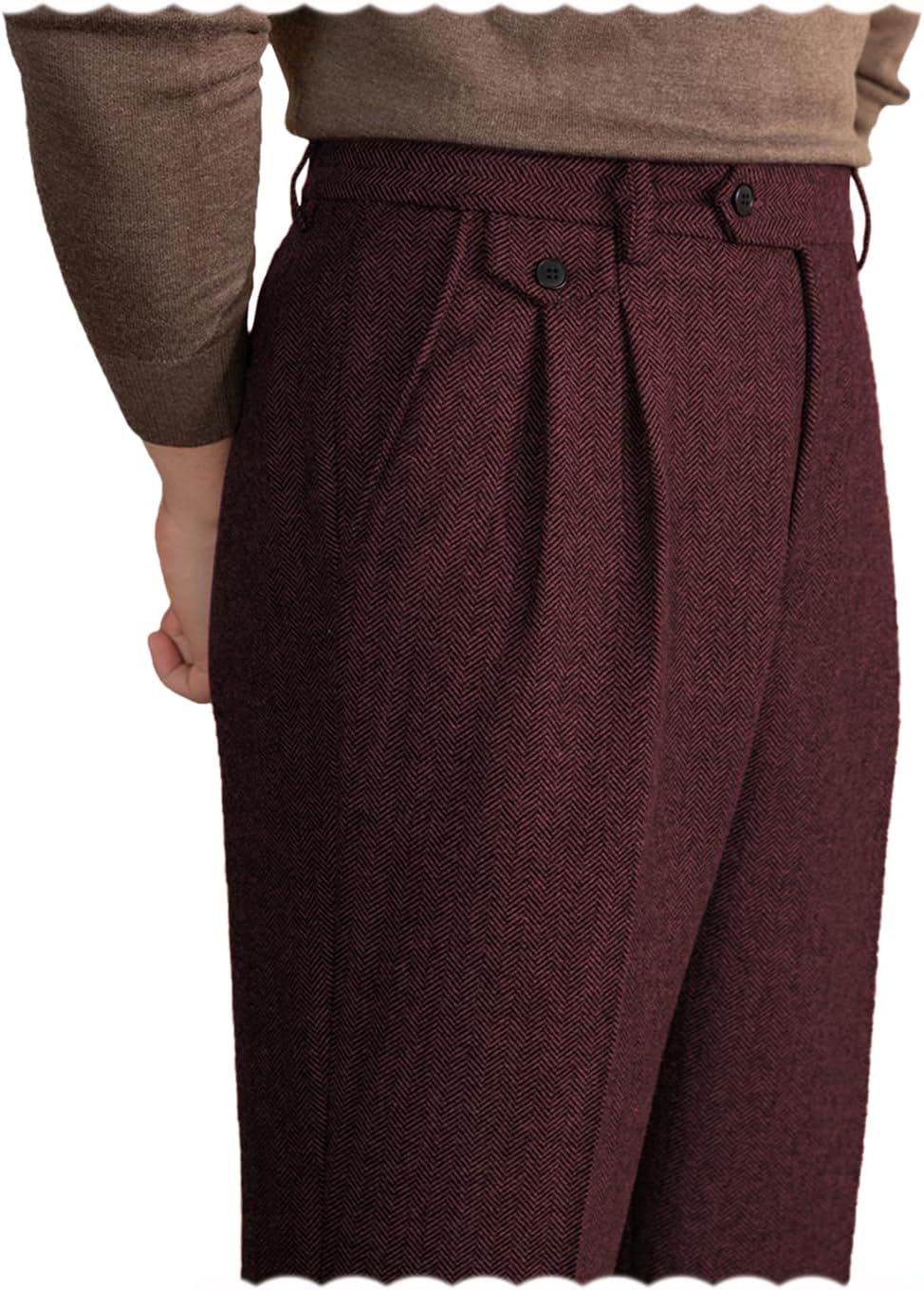 Mens Pants Tweed Herringbone Vintage Dress Pant Trousers Regular Fit Suit Pants for Men