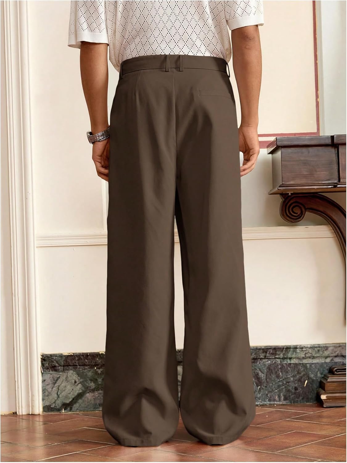 Men's Pleated Baggy Dress Pants High Waisted Wide Leg Pants Casual Work Trousers with Pockets Slacks for Men - Image 2