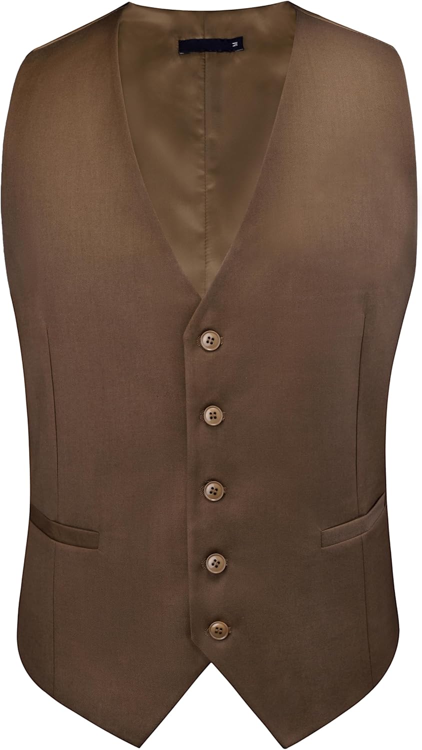 Men's V-Neck Suit Vests Solid Color Formal Slim Fit Business Dress Vest Waistcoat - Image 2
