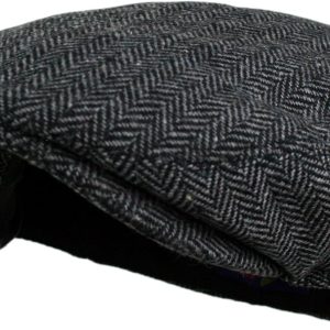 Men's Classic Herringbone Tweed Wool Blend Newsboy Ivy Hat (Large/X-Large, Charcoal)
