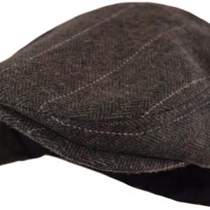 Men's Classic Herringbone Tweed Wool Blend Newsboy Ivy Hat (Large/X-Large, Charcoal)