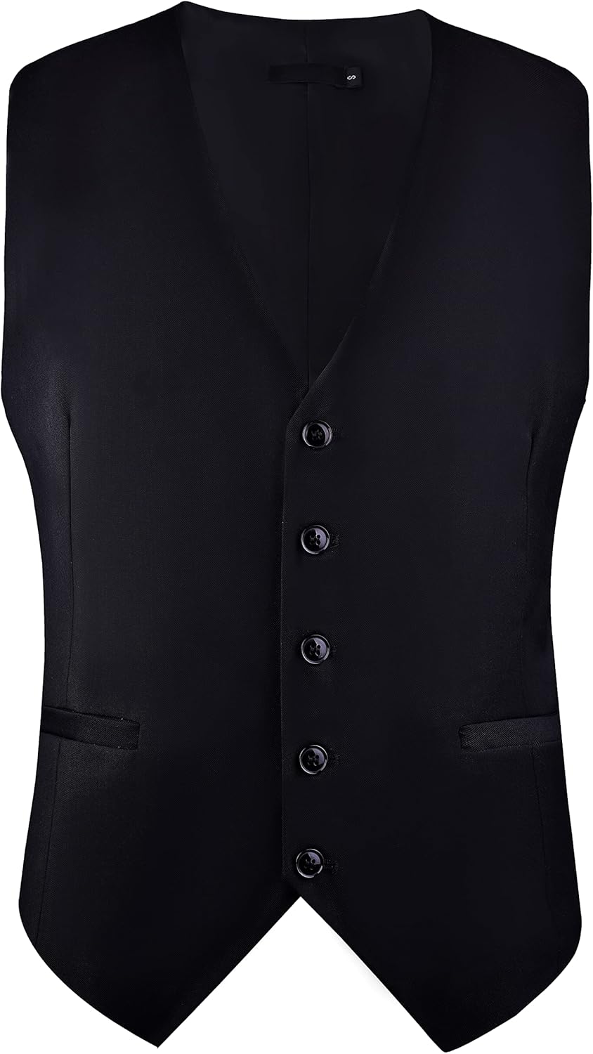 Men's V-Neck Suit Vests Solid Color Formal Slim Fit Business Dress Vest Waistcoat - Image 2