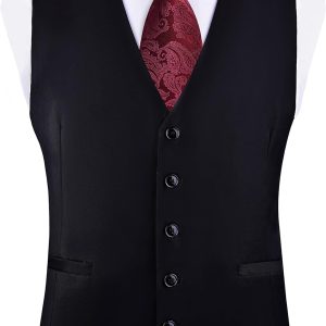 Men's V-Neck Suit Vests Solid Color Formal Slim Fit Business Dress Vest Waistcoat