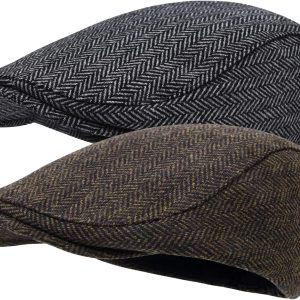 2 Pack Newsboy Hats for Men Wool Blend Ivy Driving Flat Cap