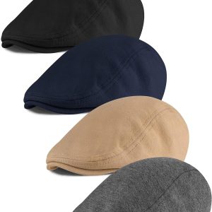 4 Pieces Newsboy Men's Hat Newsboy Cap Flat Cap Soft Stretch Fit Men Cap Cabbie Hunting Cap for Men Outdoor Daily Use